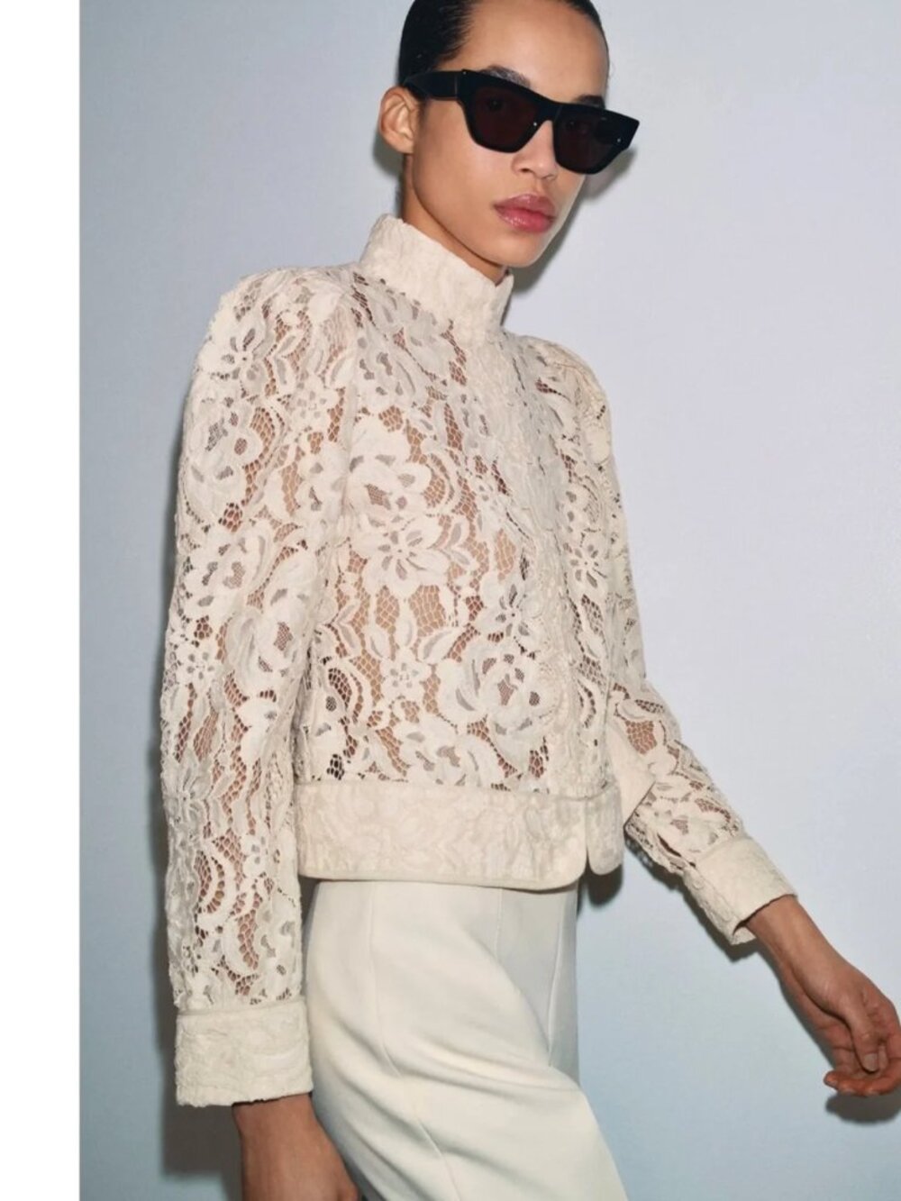 Zara ZW Collection Lace Blazer Ecru NWT